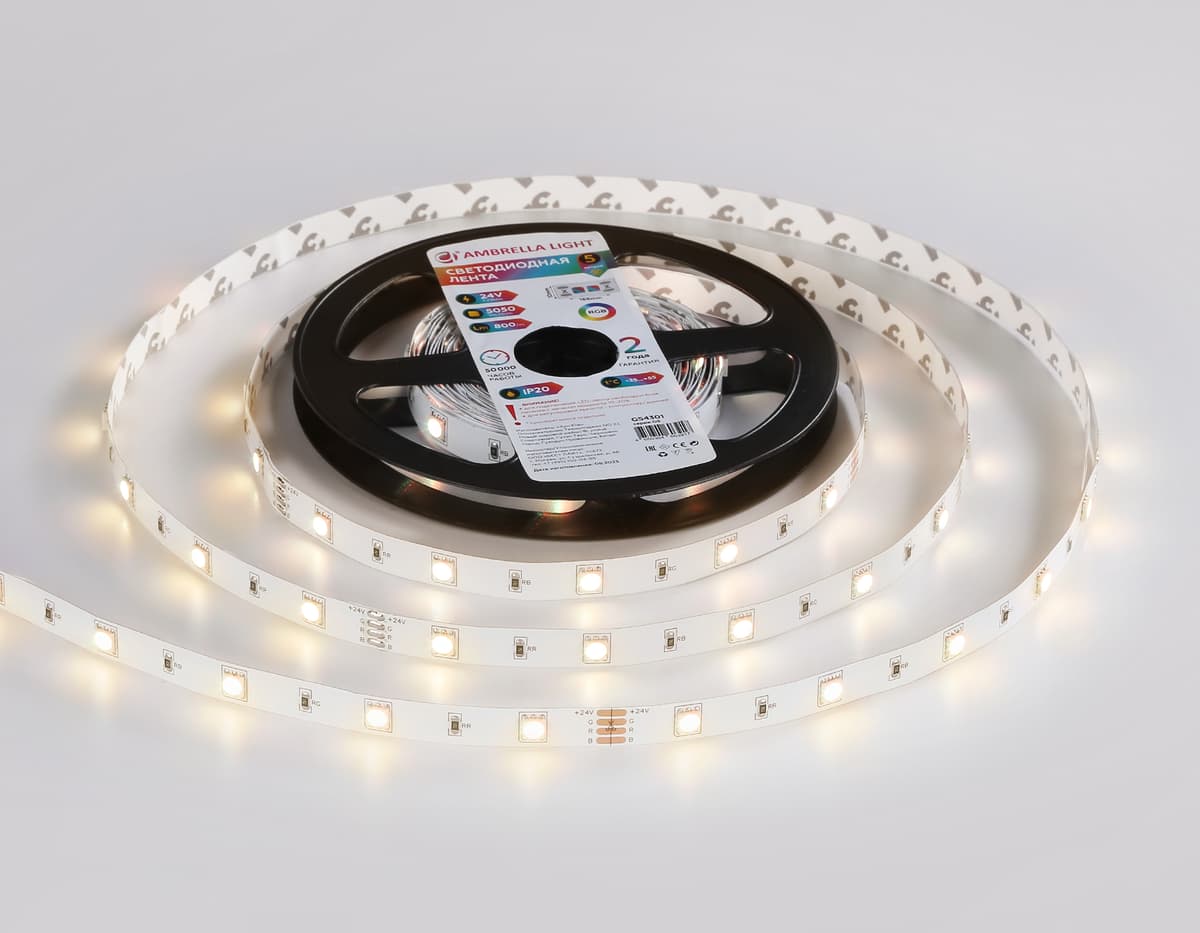 Светодиодная лента RGB Ambrella Light GS4301 5050 30Led /7.2W m/ 24V IP20 RGB 5m GS4301 5050 30Led/ 7.2W m/ 24V IP20 RGB/ 5000*10*1.87mm (4 конт.) Ambrella Light 16
