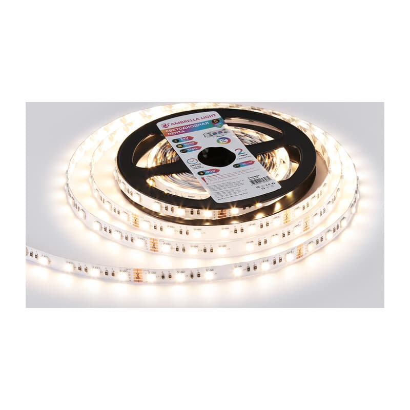 Светодиодная лента RGB с теплым белым светом GS4401 5050 60Led /10W m/ 24V IP20 RGBW+3000K 5m GS4401 5050 60Led /10W m/ 24V IP20 RGBW+3000K/ 5000*10*1.87mm (5 конт.) Ambrella Light 15