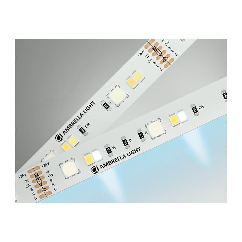 Светодиодная лента RGB с регулировкой температуры света GS4501 5050+2835 90Led / 13W m/ 24V IP20 RGB GS4501 5050+2835 90Led/ 13W m/ 24V IP20 RGB+CCT 3000-6500K/5000*12*1.87mm (6 конт.) Ambrella Light 13