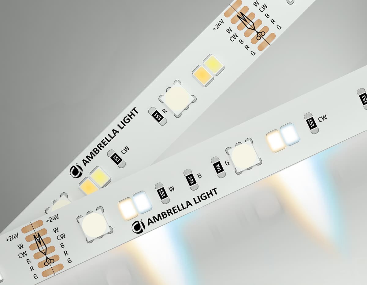 Светодиодная лента RGB с регулировкой температуры света GS4501 5050+2835 90Led / 13W m/ 24V IP20 RGB GS4501 5050+2835 90Led/ 13W m/ 24V IP20 RGB+CCT 3000-6500K/5000*12*1.87mm (6 конт.) Ambrella Light 17