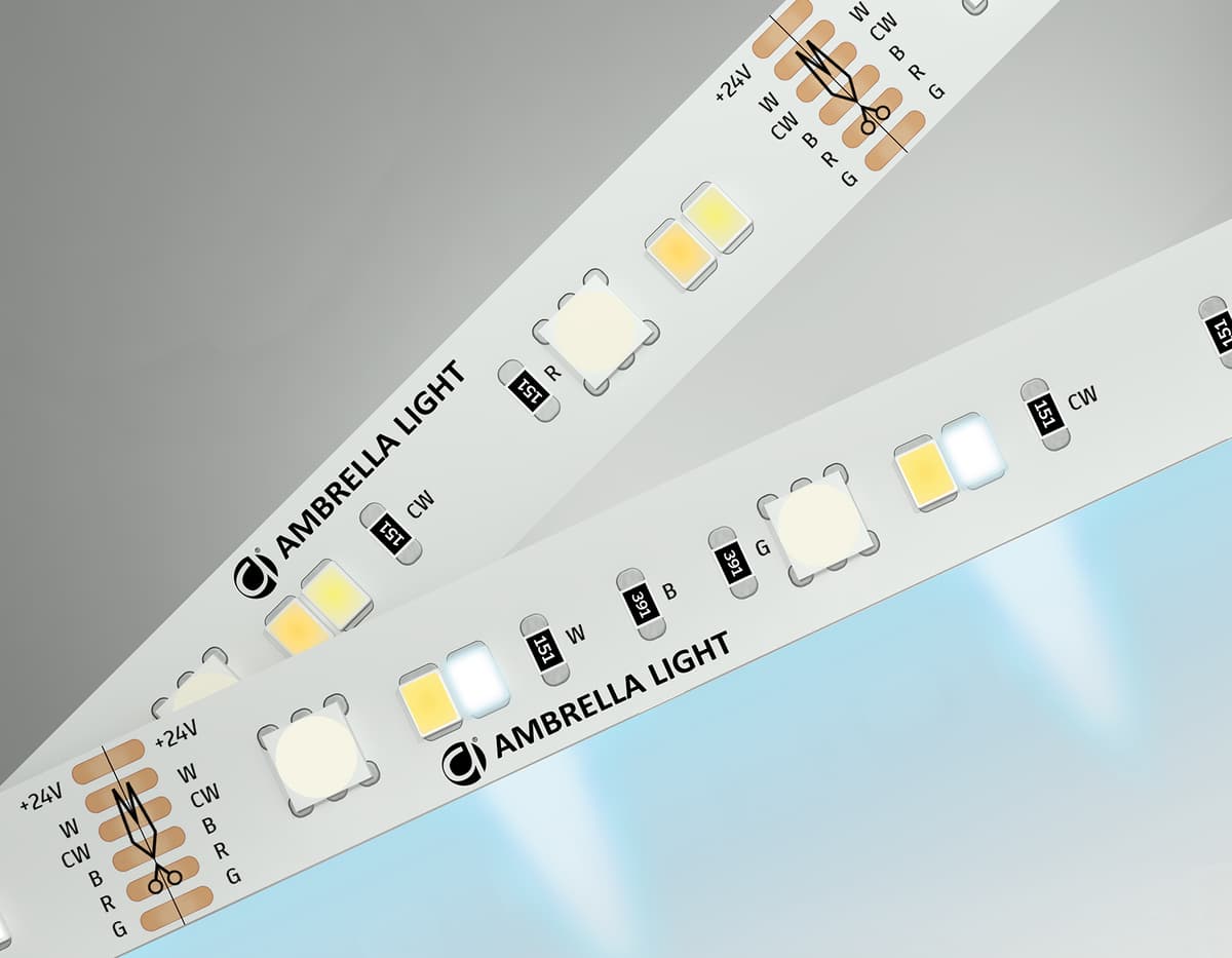 Светодиодная лента RGB с регулировкой температуры света GS4501 5050+2835 90Led / 13W m/ 24V IP20 RGB GS4501 5050+2835 90Led/ 13W m/ 24V IP20 RGB+CCT 3000-6500K/5000*12*1.87mm (6 конт.) Ambrella Light 20