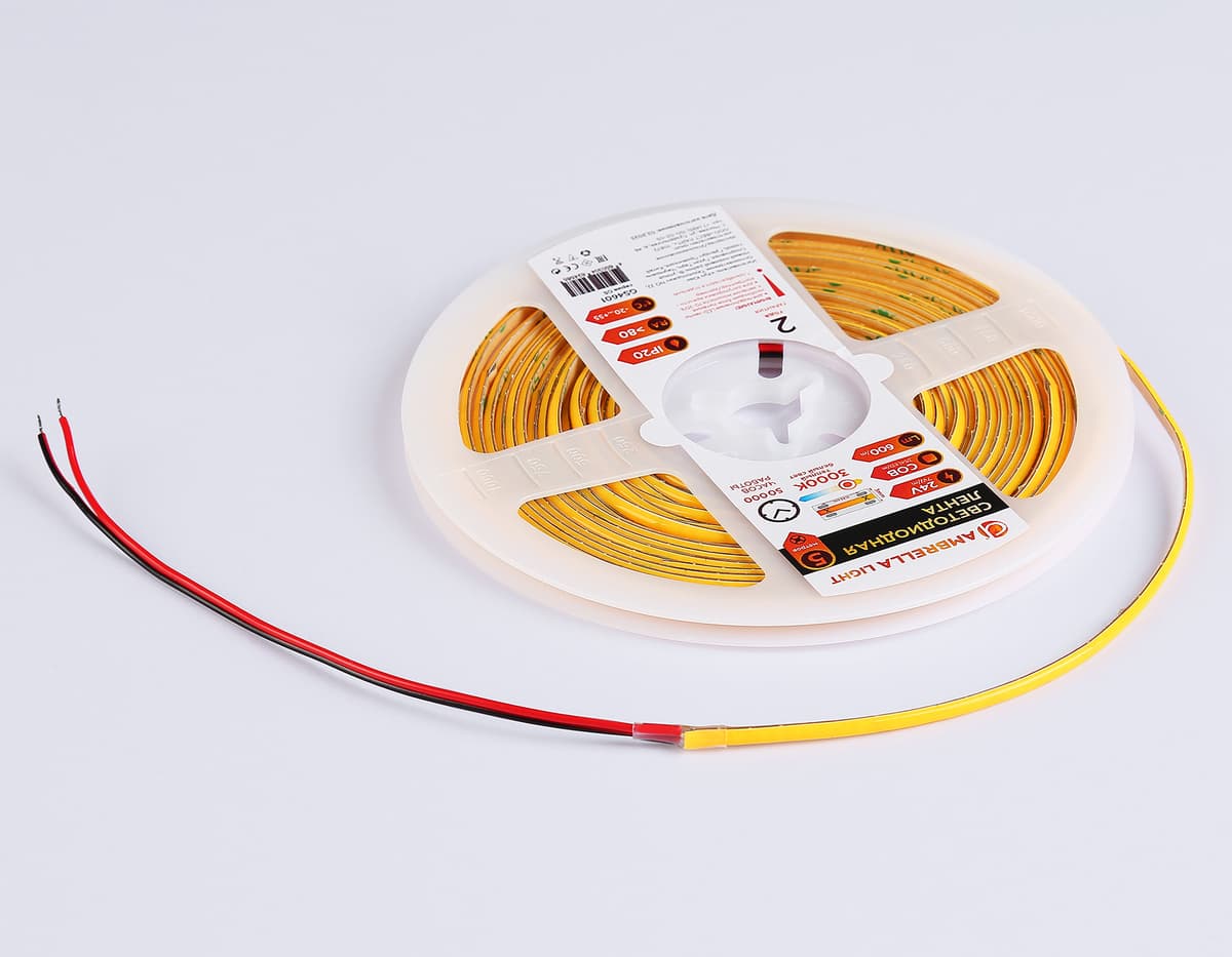 Светодиодная лента Ambrella Light GS4601 COB 384Led/ 7W m/ 24V IP20 3000K/ 5m*3mm*2mm (2 конт.) GS4601 COB 384Led/ 7W m/ 24V IP20 3000K/ 5m*3mm*2mm (2 конт.) Ambrella Light 12