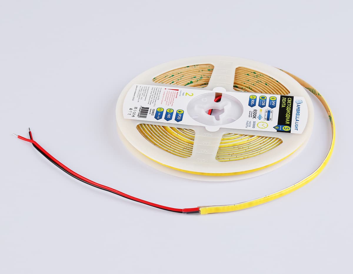 Светодиодная лента Ambrella Light GS4613 COB 400Led/10W m/ 24V IP20 6500K/ 5m*5mm*2.1mm (2 конт.) GS4613 COB 400Led/10W m/ 24V IP20 6500K/ 5m*5mm*2.1mm (2 конт.) Ambrella Light 12