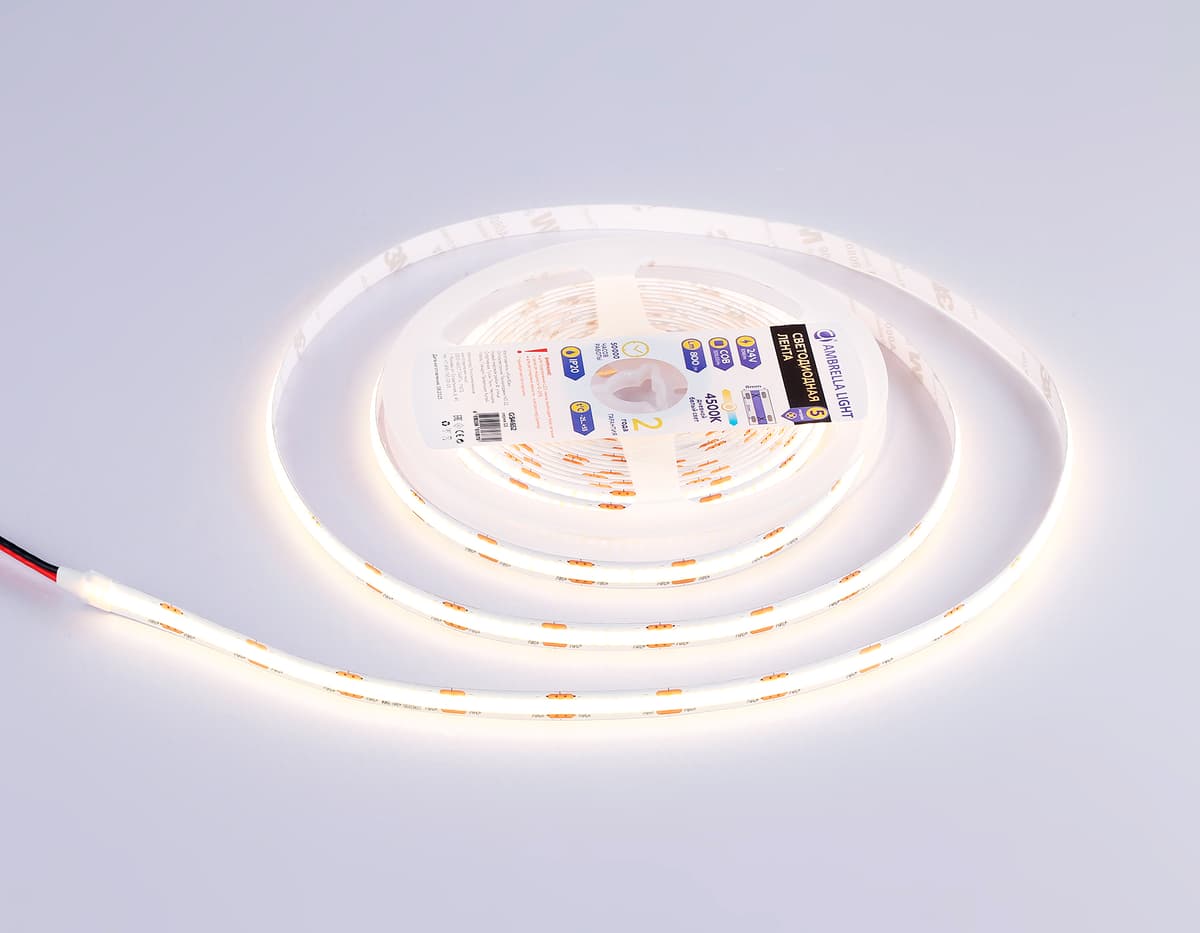 Светодиодная лента Ambrella Light GS4652 COB 320Led /10W m/ 24V IP20 4500K 5m GS4652 COB 320Led/ 10W m/ 24V IP20 4500K/ 5000*8*1.54mm (2 конт.) Ambrella Light 13