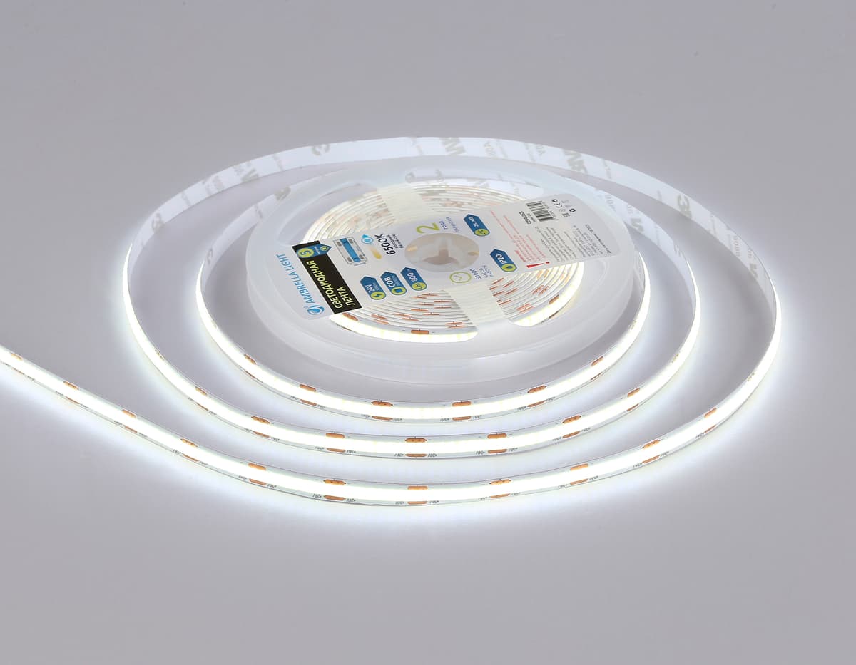 Светодиодная лента Ambrella Light GS4653 COB 320Led /10W m/ 24V IP20 6500K 5m GS4653 COB 320Led/ 10W m/ 24V IP20 6500K/ 5000*8*1.54mm (2 конт.) Ambrella Light 13
