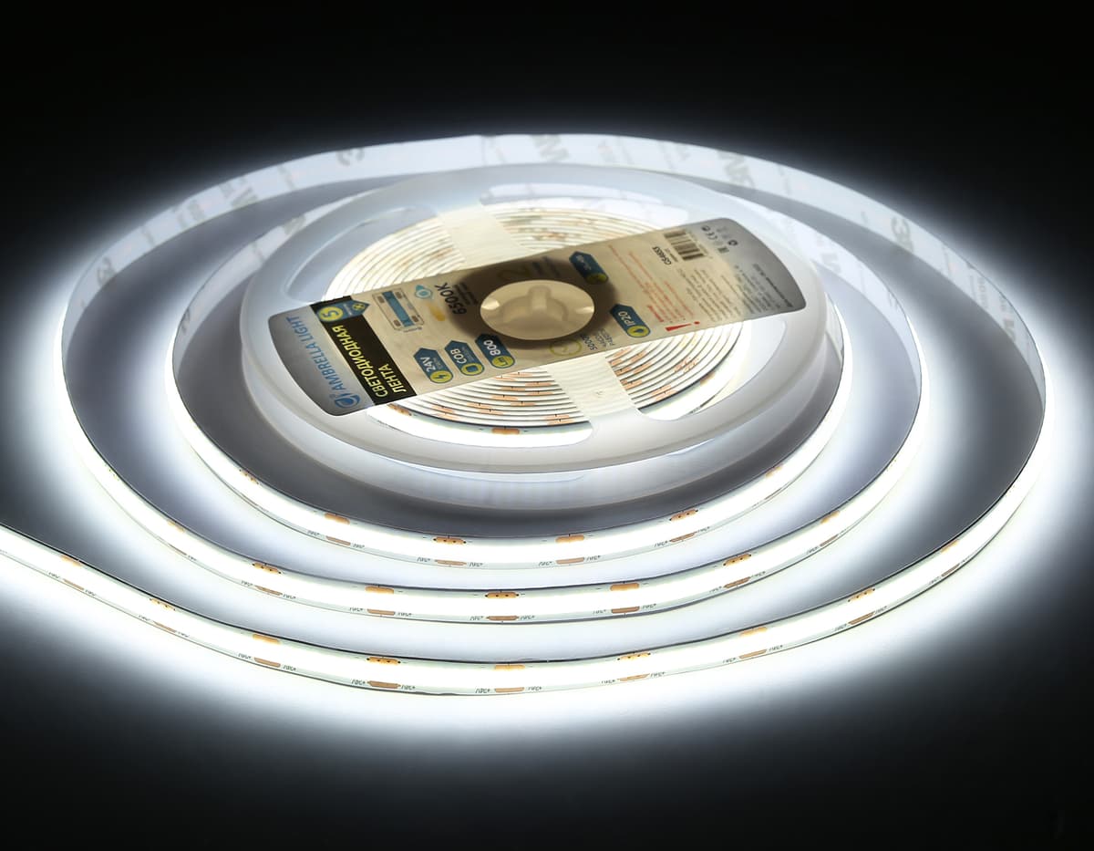 Светодиодная лента Ambrella Light GS4653 COB 320Led /10W m/ 24V IP20 6500K 5m GS4653 COB 320Led/ 10W m/ 24V IP20 6500K/ 5000*8*1.54mm (2 конт.) Ambrella Light 17