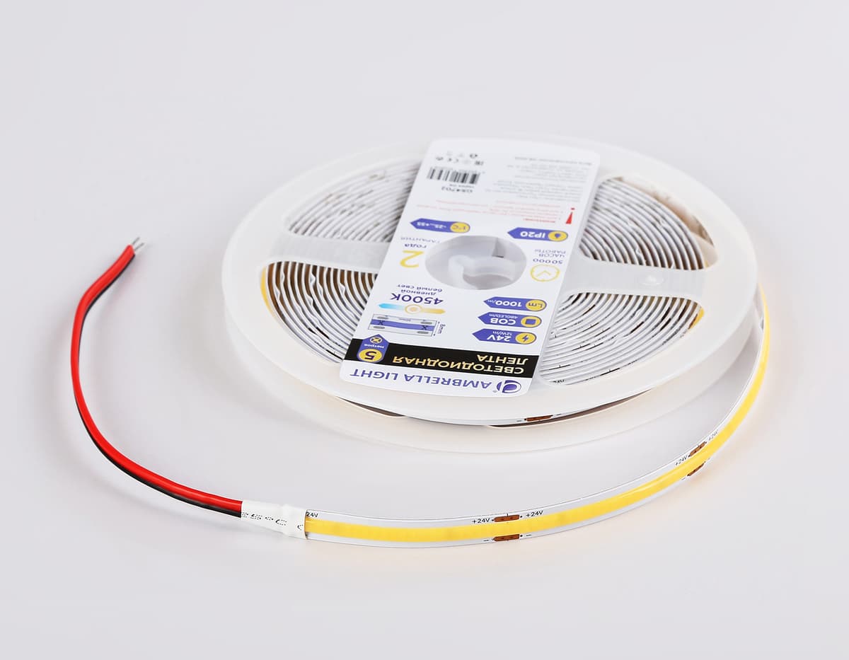 Светодиодная лента Ambrella Light GS4702 COB 480Led /12W m/ 24V IP20 4500K 5m GS4702 COB 480Led /12W m/ 24V IP20 4500K/ 5000*8*1.54mm (2 конт.) Ambrella Light 16