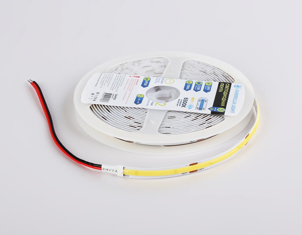 Светодиодная лента Ambrella Light GS4703 COB 480Led /12W m/ 24V IP20 6500K 5m GS4703 COB 480Led /12W m/ 24V IP20 6500K/ 5000*8*1.54mm (2 конт.) Ambrella Light 16