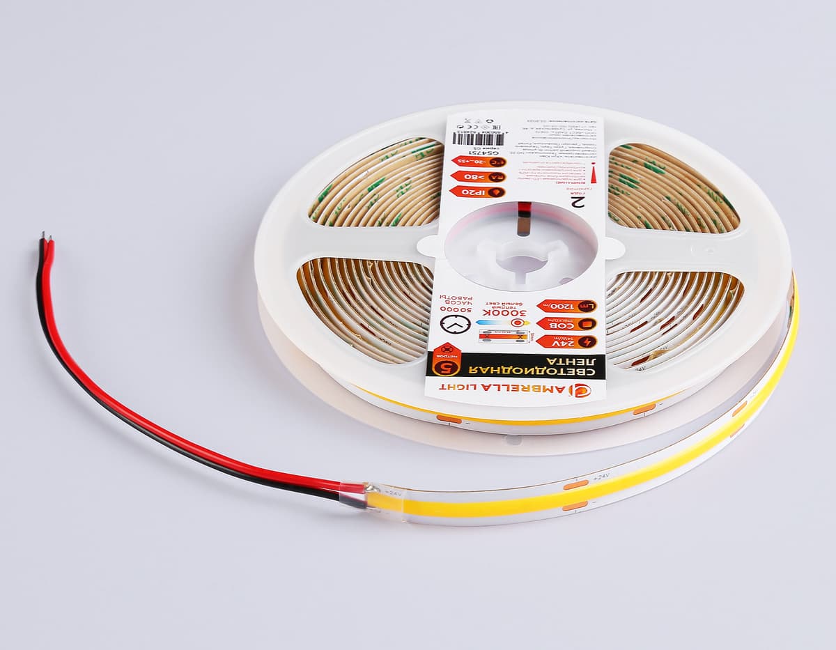 Светодиодная лента Ambrella Light GS4751 COB 528Led/14W m/ 24V IP20 3000K/ 5m*10mm*2mm (2 конт.) GS4751 COB 528Led/14W m/ 24V IP20 3000K/ 5m*10mm*2mm (2 конт.) Ambrella Light 12