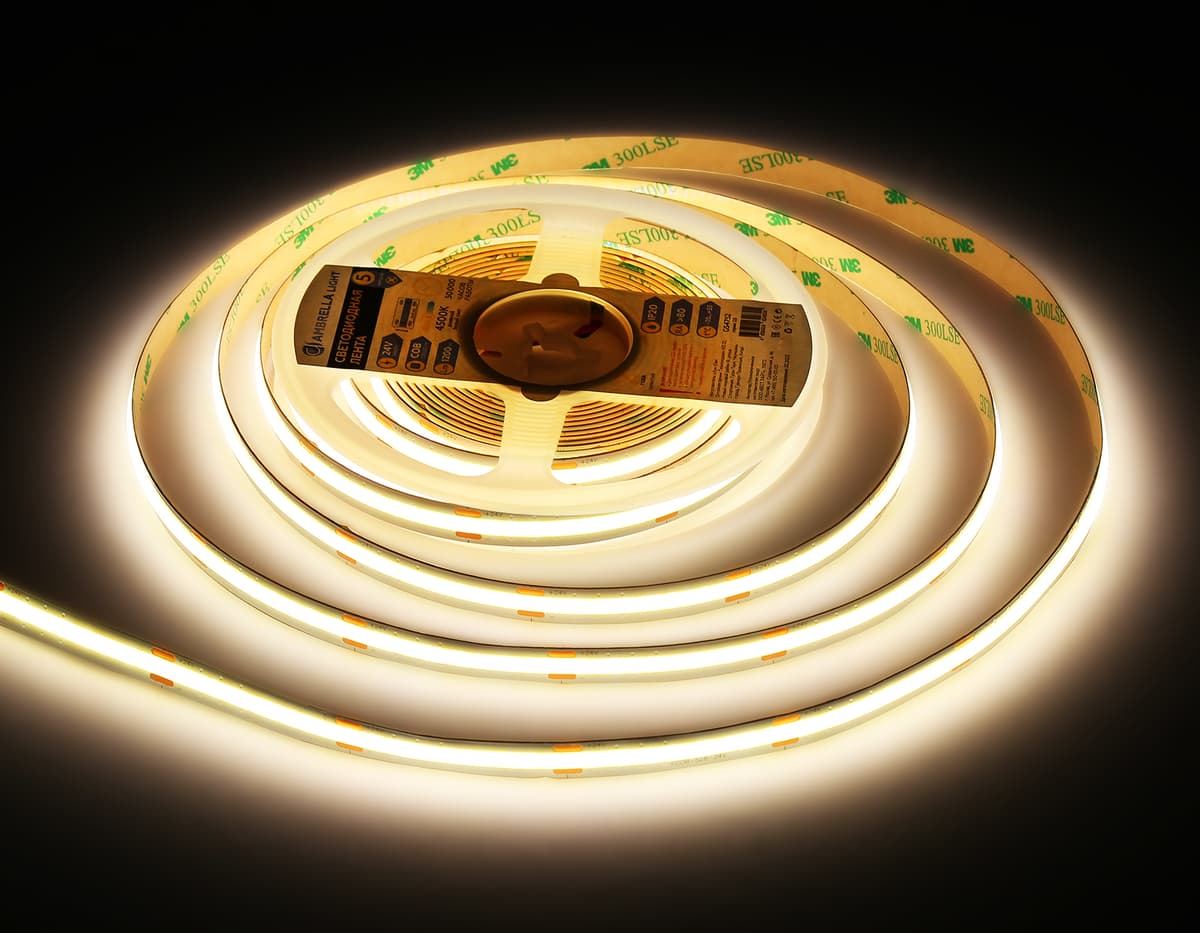 Светодиодная лента Ambrella Light GS4752 COB 528Led/14W m/ 24V IP20 4500K/ 5m*10mm*2mm (2 конт.) GS4752 COB 528Led/14W m/ 24V IP20 4500K/ 5m*10mm*2mm (2 конт.) Ambrella Light 10