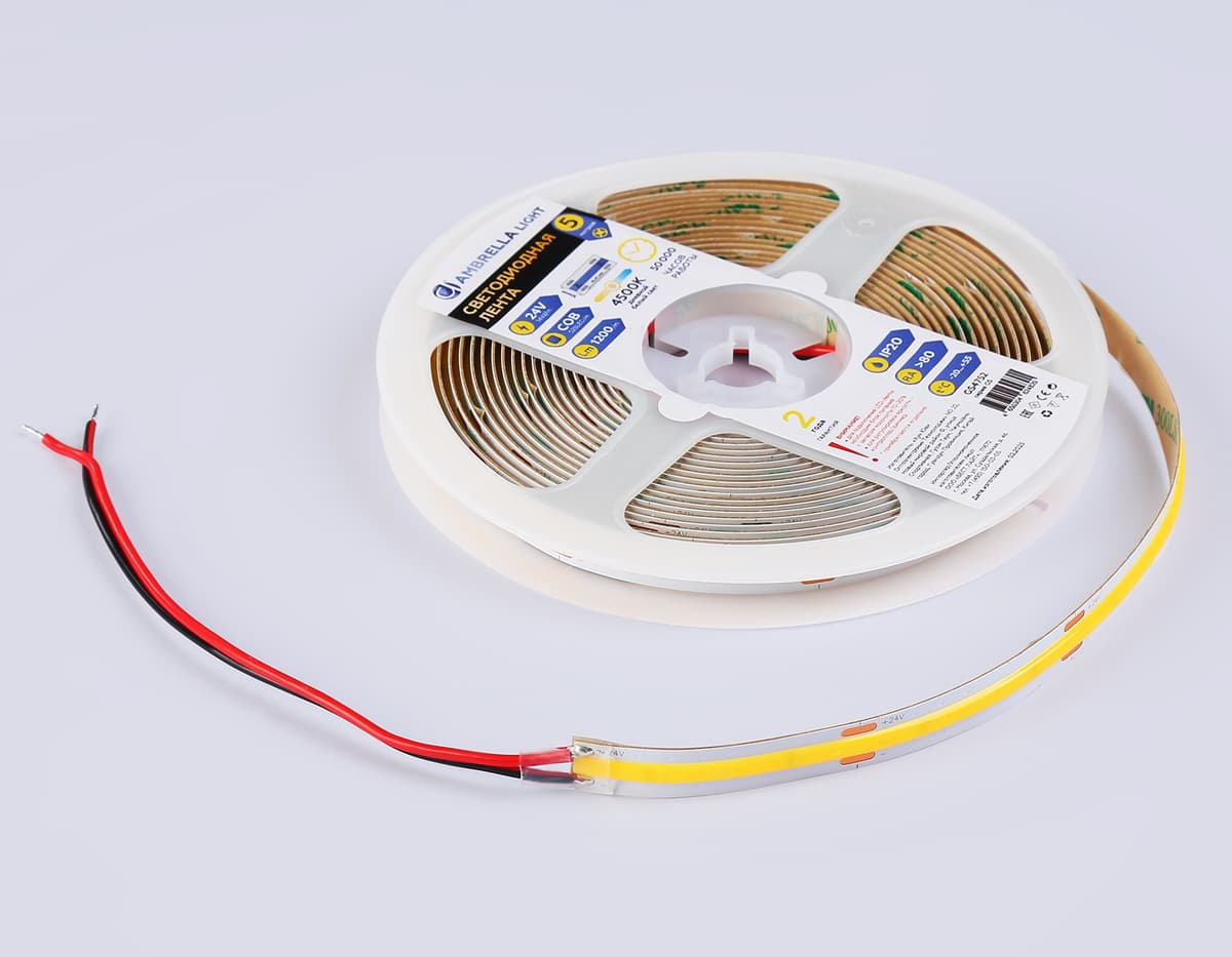 Светодиодная лента Ambrella Light GS4752 COB 528Led/14W m/ 24V IP20 4500K/ 5m*10mm*2mm (2 конт.) GS4752 COB 528Led/14W m/ 24V IP20 4500K/ 5m*10mm*2mm (2 конт.) Ambrella Light 12