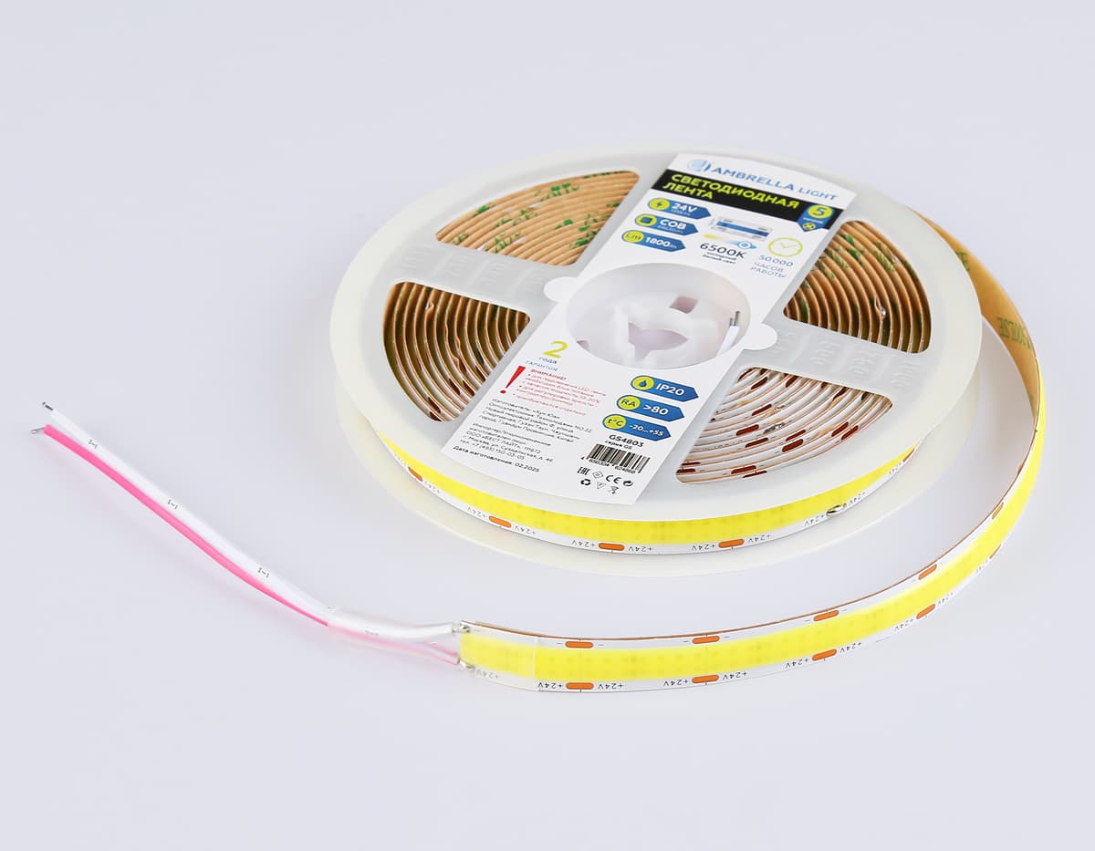 Светодиодная лента Ambrella Light GS4803 COB 616Led/19W m/ 24V IP20 6500K/ 5m*12mm*2mm (2 конт.) GS4803 COB 616Led/19W m/ 24V IP20 6500K/ 5m*12mm*2mm (2 конт.) Ambrella Light 11