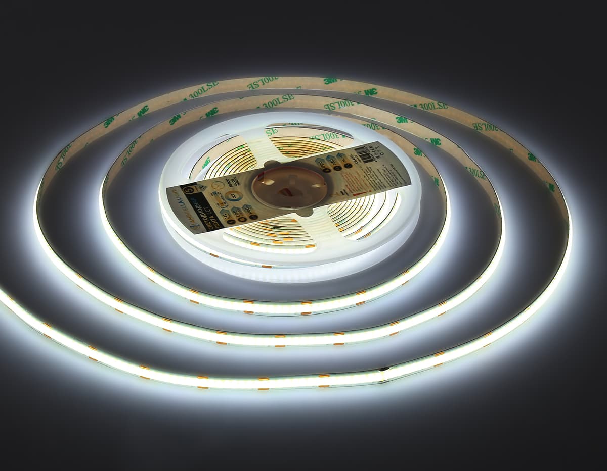 Светодиодная лента Ambrella Light GS4901 COB 608Led/ 12W m/ 24V IP20 CCT 3000-6500K/ 5m*8mm*2.2mm (3 конт.) GS4901 COB 608Led/ 12W m/ 24V IP20 CCT 3000-6500K/ 5m*8mm*2.2mm (3 конт.) Ambrella Light 11