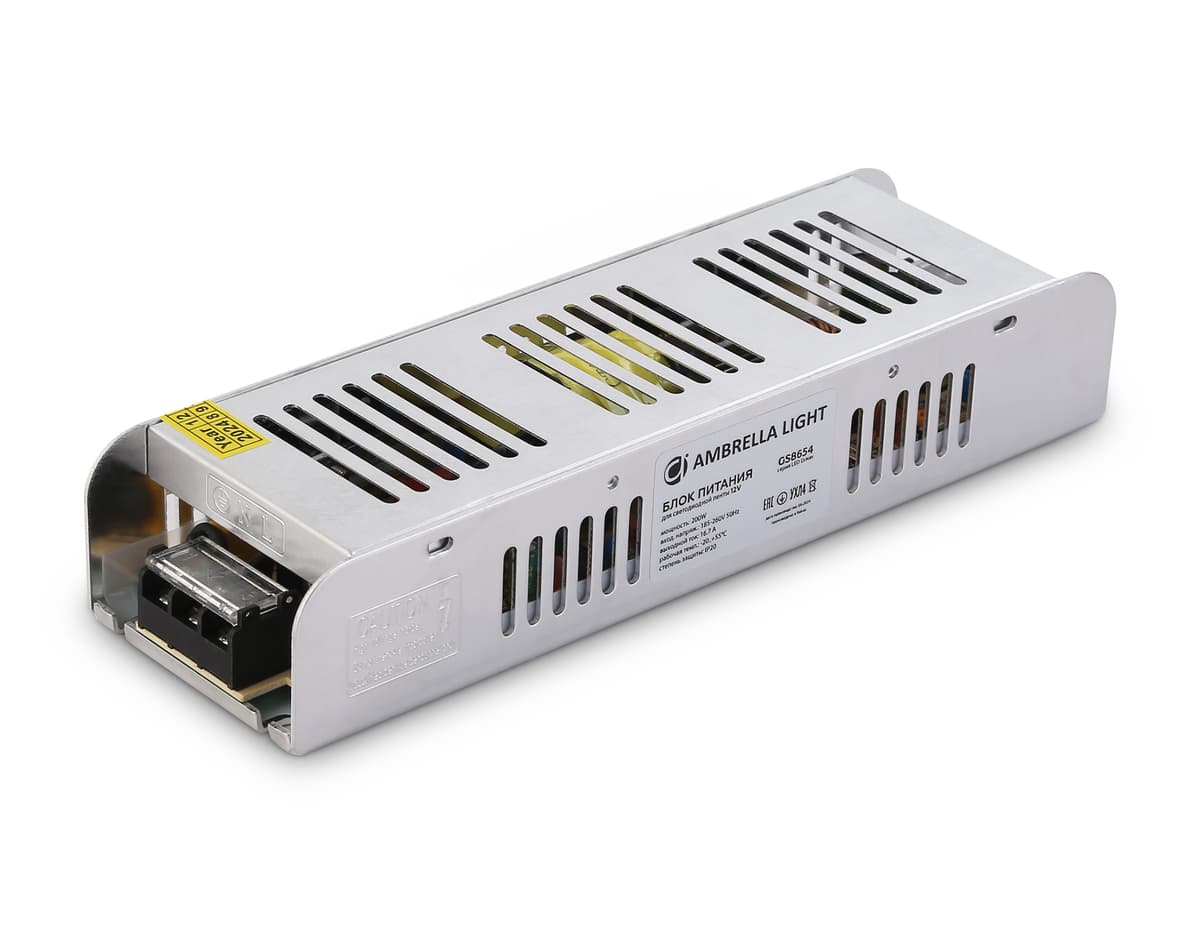 Блок питания с EMC для светодиодной ленты 12V 200W 16,7A IP20 185-260V 223*67*40 GS8654 GS8654 блок питания 12V 200W 16.7A IP20 185-260V EMC 223*67*40 Ambrella Light 6