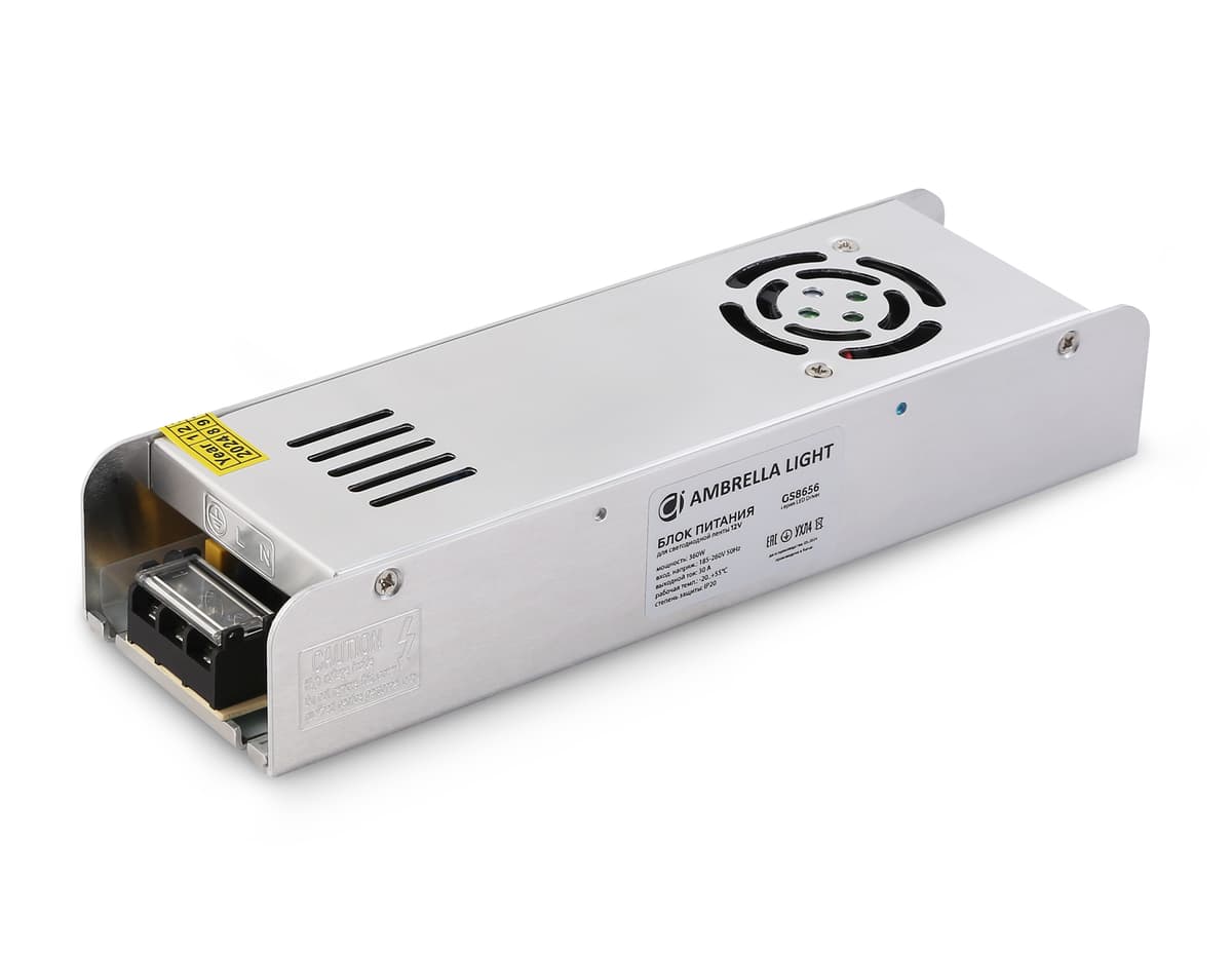 Блок питания с EMC для светодиодной ленты 12V 360W 30A IP20 185-260V 223*67*40 GS8656 GS8656 блок питания 12V 360W 30A IP20 185-260V EMC 223*67*40 Ambrella Light 6