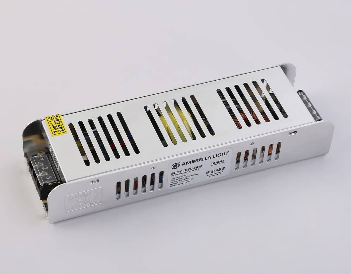 Блок питания с EMC для светодиодной ленты 24V 200W 8,3A IP20 185-260V 223*67*40 GS8684 GS8684 блок питания 24V 200W 8.3A IP20 185-260V EMC 223*67*40 Ambrella Light 10