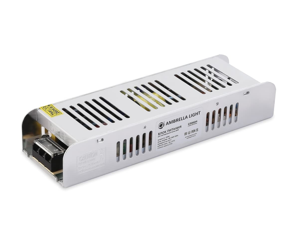Блок питания с EMC для светодиодной ленты 24V 200W 8,3A IP20 185-260V 223*67*40 GS8684 GS8684 блок питания 24V 200W 8.3A IP20 185-260V EMC 223*67*40 Ambrella Light 6