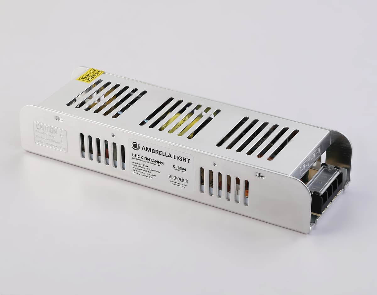 Блок питания с EMC для светодиодной ленты 24V 200W 8,3A IP20 185-260V 223*67*40 GS8684 GS8684 блок питания 24V 200W 8.3A IP20 185-260V EMC 223*67*40 Ambrella Light 9