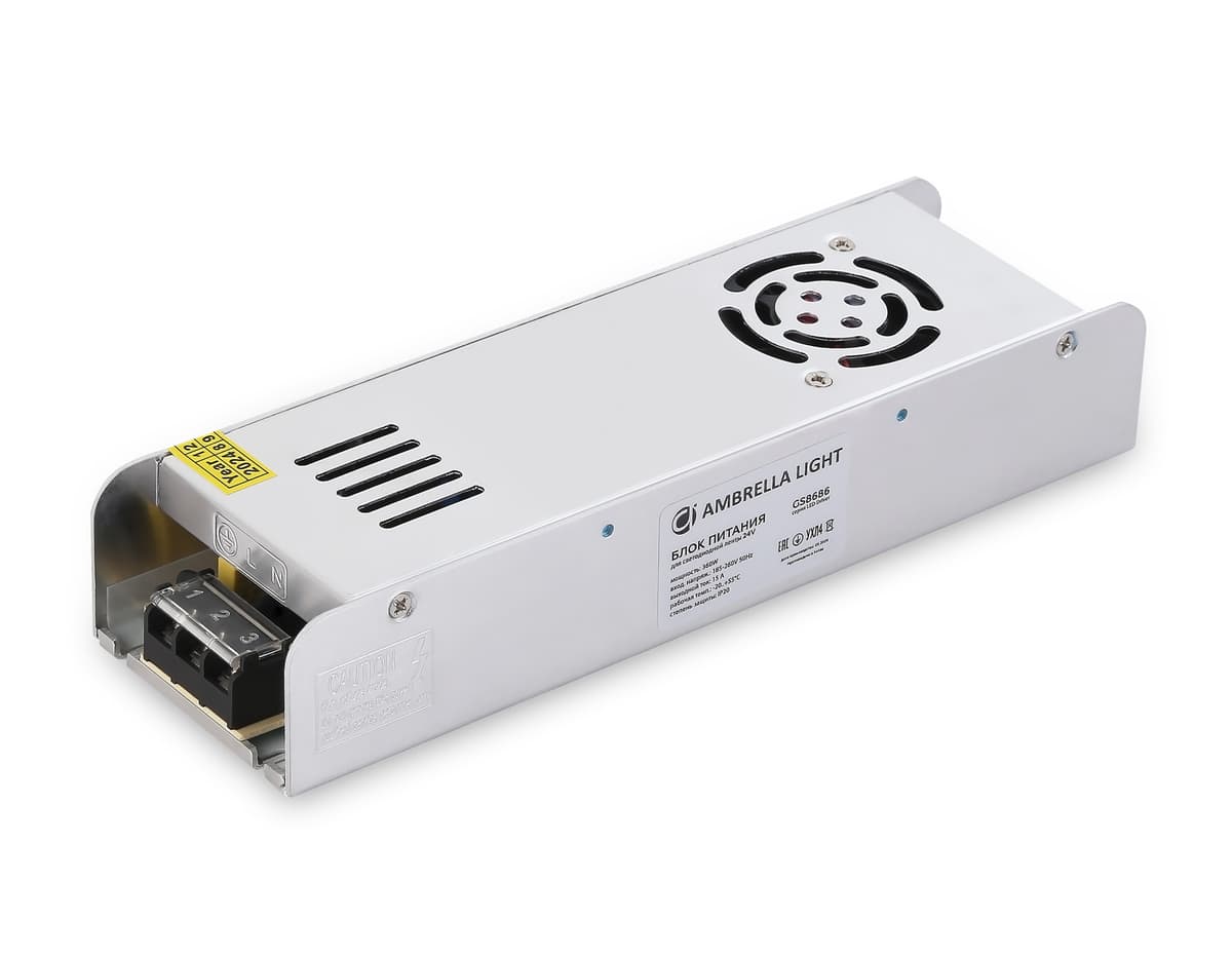 Блок питания с EMC для светодиодной ленты 24V 360W 15A IP20 185-260V 223*67*40 GS8686 GS8686 блок питания 24V 360W 15A IP20 185-260V EMC 223*67*40 Ambrella Light 6
