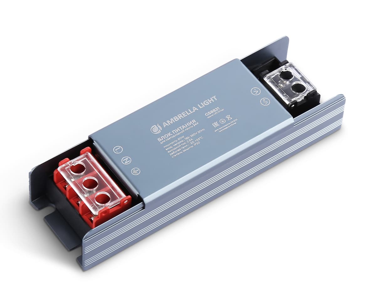 Блок питания для светодиодной ленты 24V 60W 2.5A IP20 185-260V 115*35*22 GS8821 GS8821 блок питания 24V 60W 2.5A IP20 185-260V 115*35*22 Ambrella Light 4