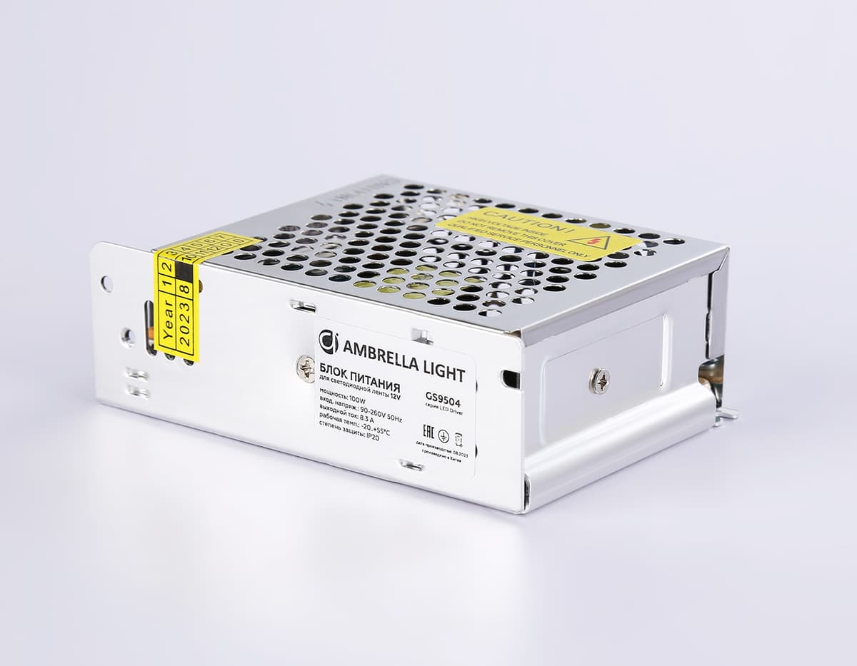 Блок питания для светодиодной ленты 12V 100W 8.3A IP20 90-260V 110*78*37 GS9504 GS9504 блок питания 12V 100W 8.3A IP20 90-260V 110*78*37 Ambrella Light 8