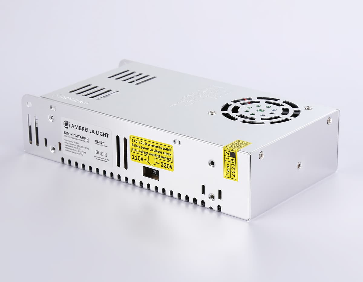 Блок питания для светодиодной ленты 12V 360W 30A IP20 90-260V 215*115*50 GS9551 GS9551 блок питания 12V 360W 30A IP20 90-260V 215*115*50 Ambrella Light 8