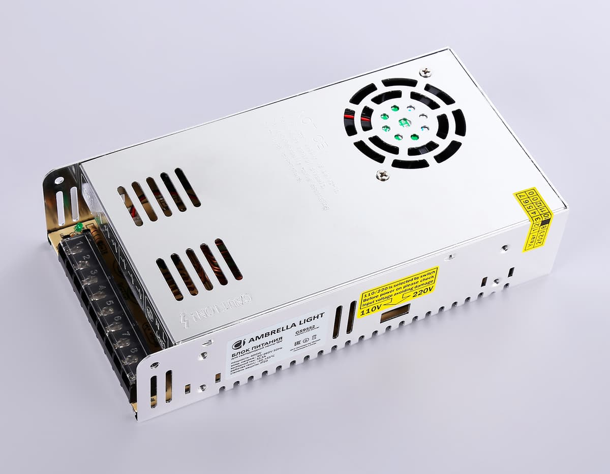 Блок питания для светодиодной ленты 12V 400W 33.3A IP20 90-260V 215*115*50 GS9552 GS9552 блок питания 12V 400W 33.3A IP20 90-260V 215*115*50 Ambrella Light 9