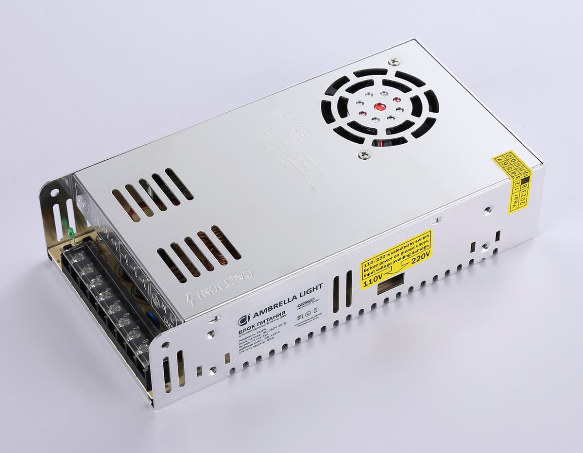 Блок питания для светодиодной ленты 24V 360W 15A IP20 90-260V 215*115*50 GS9651 GS9651 блок питания 24V 360W 15A IP20 90-260V 215*115*50 Ambrella Light 9