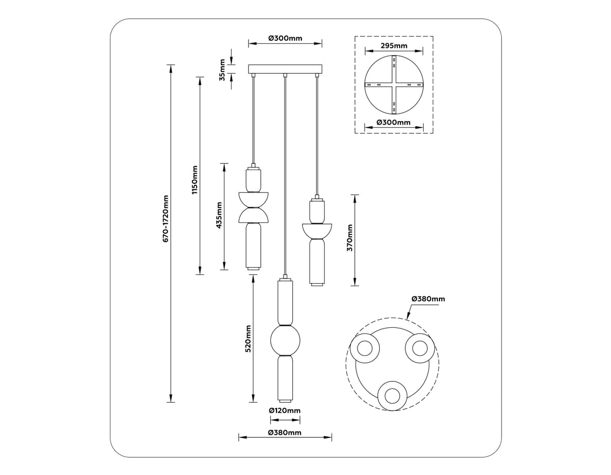 Подвесной светодиодный светильник LH11026/3 BK/SM черный/дымчатый 40W 3000K D380*1720 Ambrella Light 14
