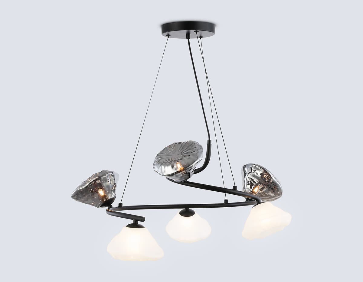 Подвесная люстра LH15003/6 BK/FR/SM черный/белый матовый/дымчатый G9*6 max 40W D630*1150 Ambrella Light 11