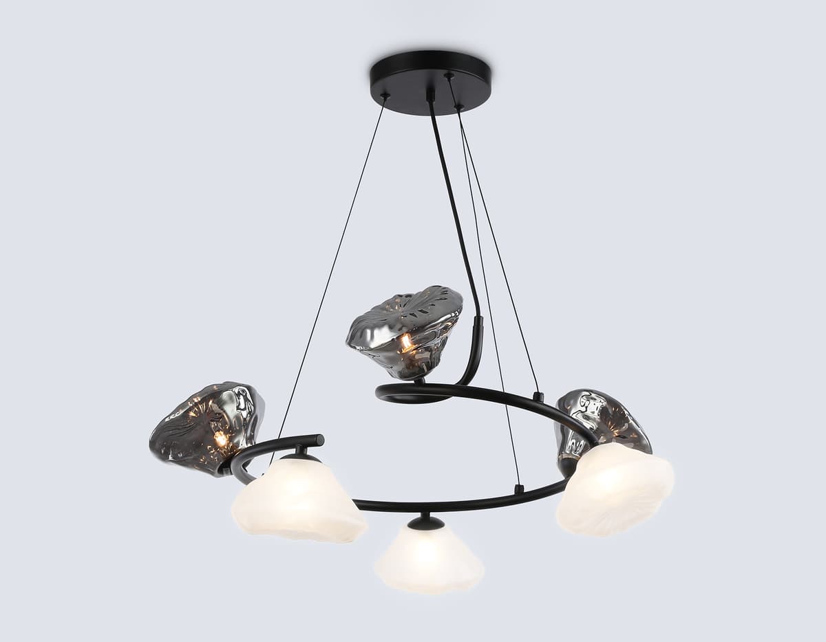 Подвесная люстра LH15003/6 BK/FR/SM черный/белый матовый/дымчатый G9*6 max 40W D630*1150 Ambrella Light 12