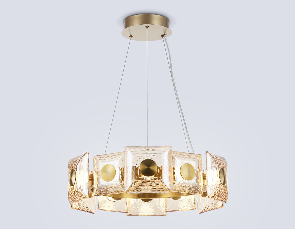 Подвесная светодиодная люстра LH31021 BS/TI латунь/янтарь 56W 3000K D570*150 Ambrella Light 10