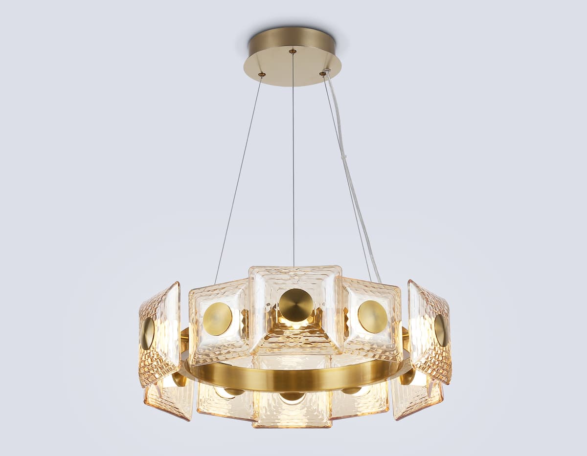 Подвесная светодиодная люстра LH31021 BS/TI латунь/янтарь 56W 3000K D570*150 Ambrella Light 11