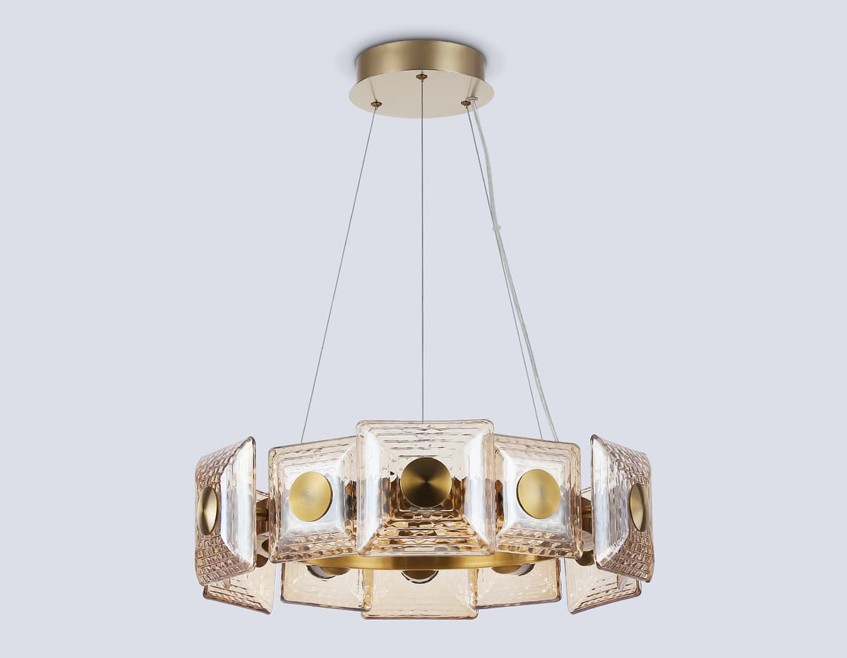 Подвесная светодиодная люстра LH31021 BS/TI латунь/янтарь 56W 3000K D570*150 Ambrella Light 12