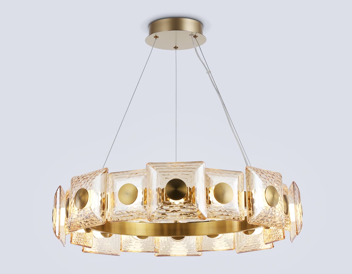 Подвесная светодиодная люстра LH31027 BS/TI латунь/янтарь 72W 3000K D700*150 Ambrella Light 10
