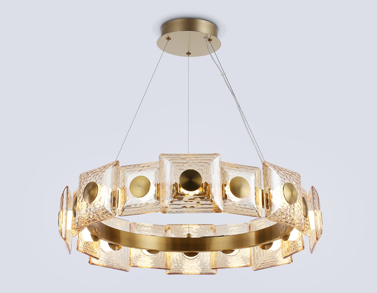Подвесная светодиодная люстра LH31027 BS/TI латунь/янтарь 72W 3000K D700*150 Ambrella Light 11