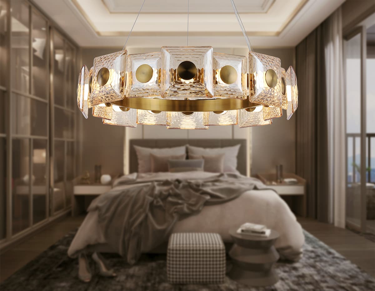 Подвесная светодиодная люстра LH31027 BS/TI латунь/янтарь 72W 3000K D700*150 Ambrella Light 15