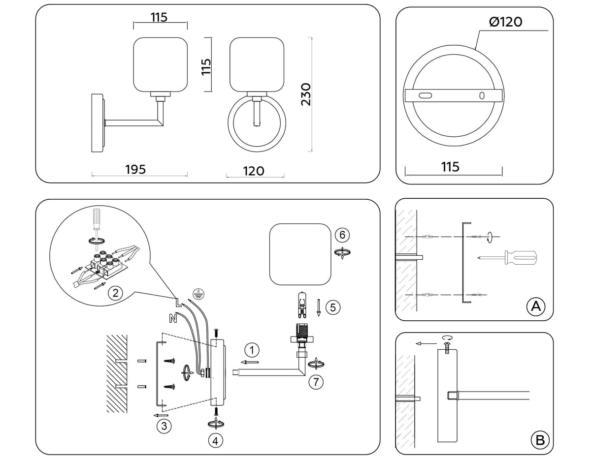 Настенный светильник LH53007 SN/FR сатин никель/белый матовый G9 max 40W 195*120*230 Ambrella Light 15