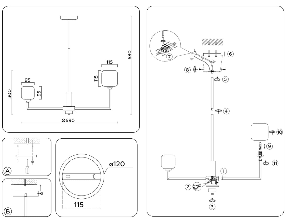 Люстра на штанге с мрамором LH53015/6 BS/FR латунь/белый матовый G9*6 max 40W D690*680 Ambrella Light 17