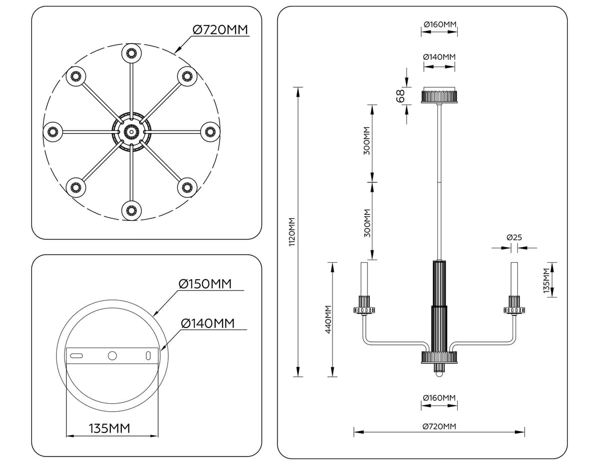 Люстра светодиодная на штанге LH53126/8 GD/WH/GB золото/белый/серо-синий 13W 3000K D720*1120 Ambrella Light 16