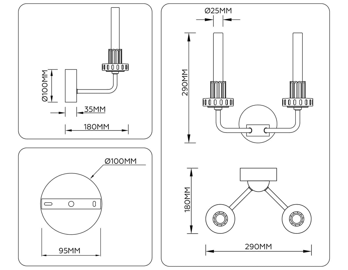 Настенный светодиодный светильник LH53130/2 GD/WH/GB золото/белый/серо-синий 4W 3000K 290*180*290 Ambrella Light 16