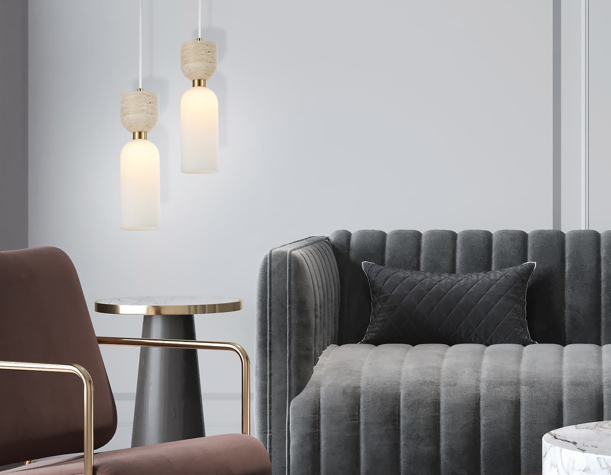 Подвесной светильник с травертином LH53322 BS/WH латунь/белый G9 max 25W D80*1700 Ambrella Light 11