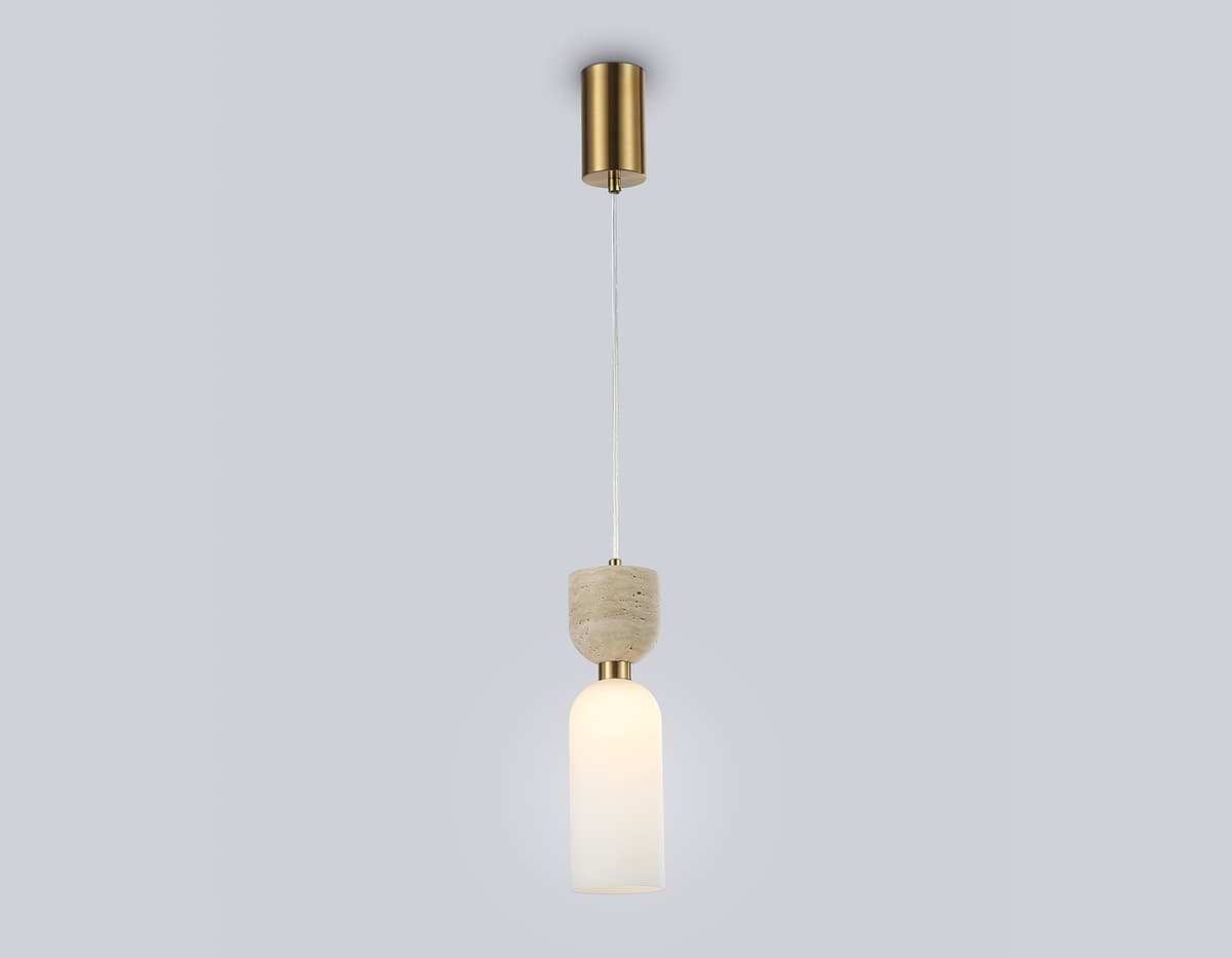 Подвесной светильник с травертином LH53322 BS/WH латунь/белый G9 max 25W D80*1700 Ambrella Light 8
