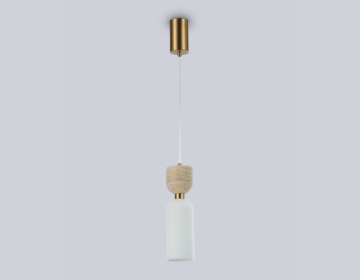 Подвесной светильник с травертином LH53322 BS/WH латунь/белый G9 max 25W D80*1700 Ambrella Light 9