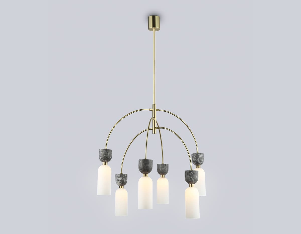 Люстра на штанге с мрамором LH53333/6 GD/WH золото/белый G9*6 max 25W D680*1290 Ambrella Light 10