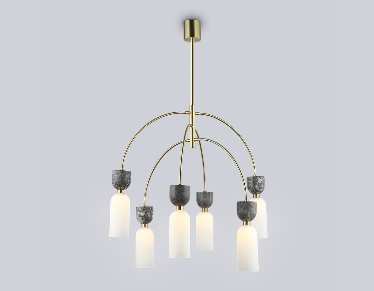 Люстра на штанге с мрамором LH53333/6 GD/WH золото/белый G9*6 max 25W D680*1290 Ambrella Light 11
