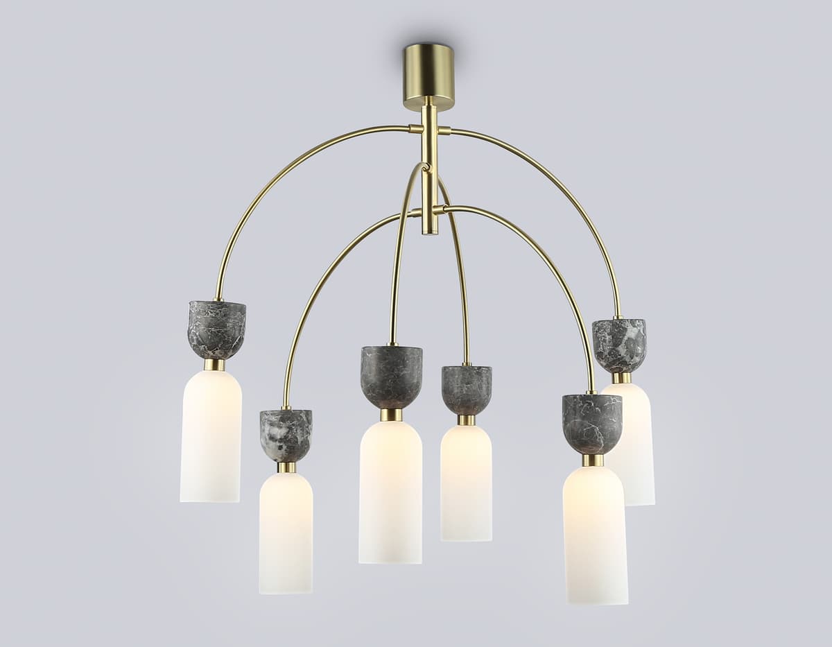 Люстра на штанге с мрамором LH53333/6 GD/WH золото/белый G9*6 max 25W D680*1290 Ambrella Light 12