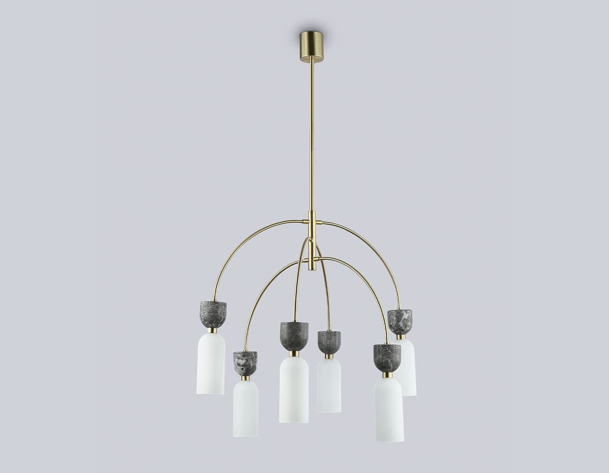 Люстра на штанге с мрамором LH53333/6 GD/WH золото/белый G9*6 max 25W D680*1290 Ambrella Light 13