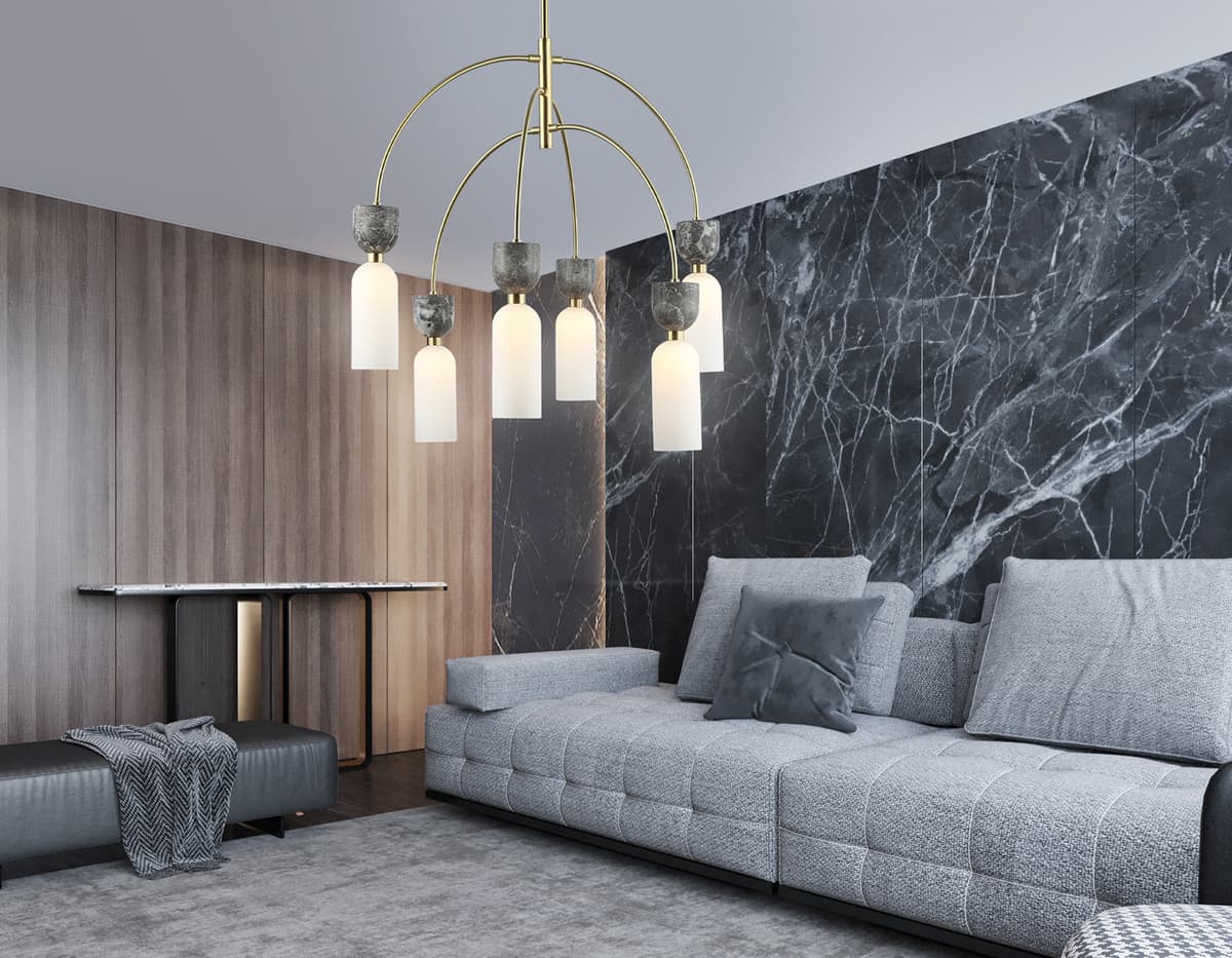 Люстра на штанге с мрамором LH53333/6 GD/WH золото/белый G9*6 max 25W D680*1290 Ambrella Light 15