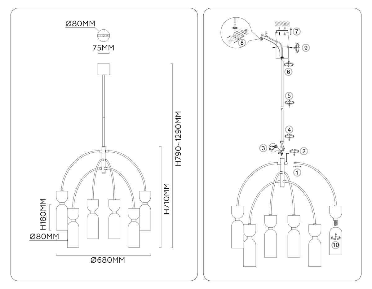 Люстра на штанге с мрамором LH53333/6 GD/WH золото/белый G9*6 max 25W D680*1290 Ambrella Light 16